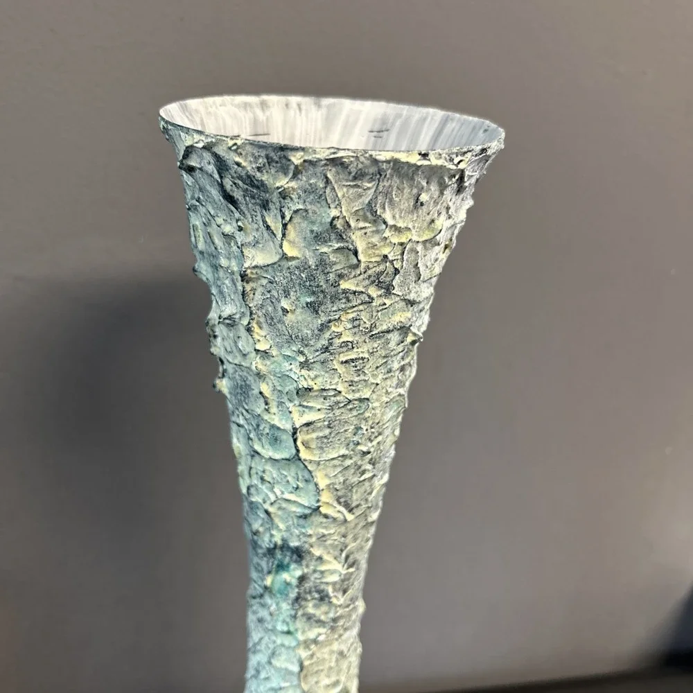 Upcycled Tall Vase Grunge Moody‎ Textured Painted White Waxed Resin Blend 15